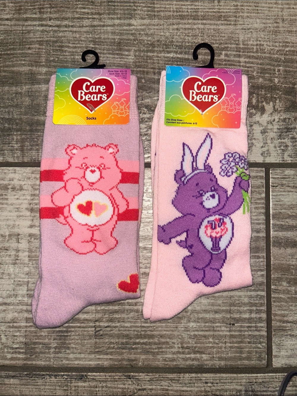 2 Pairs Care Bears Character Crew Socks NWT
